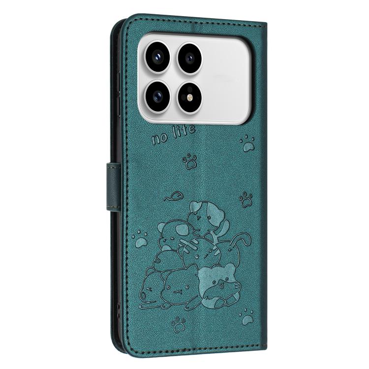 For Redmi K90 / Poco F8 Pro Embossed Kitten Phone Leather Case with Lanyard