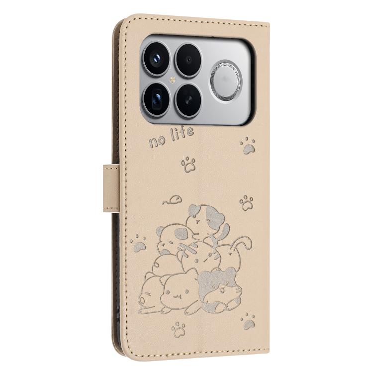 For Redmi K90 Pro Max / Poco F8 Ultra Embossed Kitten Phone Leather Case with Lanyard