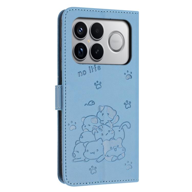 For Redmi K90 Pro Max / Poco F8 Ultra Embossed Kitten Phone Leather Case with Lanyard