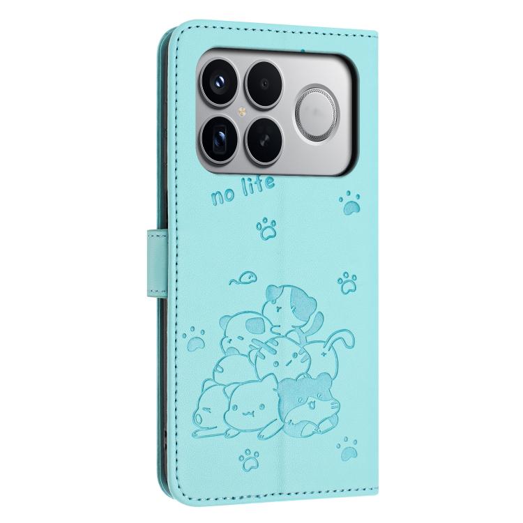 For Redmi K90 Pro Max / Poco F8 Ultra Embossed Kitten Phone Leather Case with Lanyard