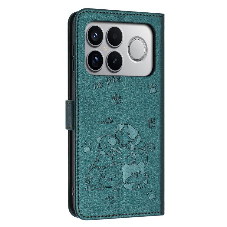 For Redmi K90 Pro Max / Poco F8 Ultra Embossed Kitten Phone Leather Case with Lanyard