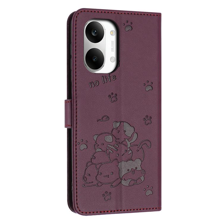 For Redmi Turbo 5 Max / Poco X8 Pro Max Embossed Kitten Phone Leather Case with Lanyard