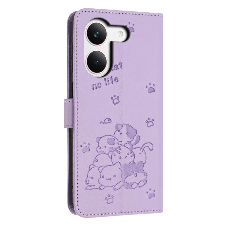 For Redmi Turbo 5 / Poco X8 Pro 5G Embossed Kitten Phone Leather Case with Lanyard