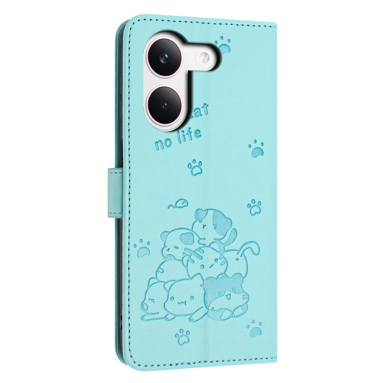 For Redmi Turbo 5 / Poco X8 Pro 5G Embossed Kitten Phone Leather Case with Lanyard