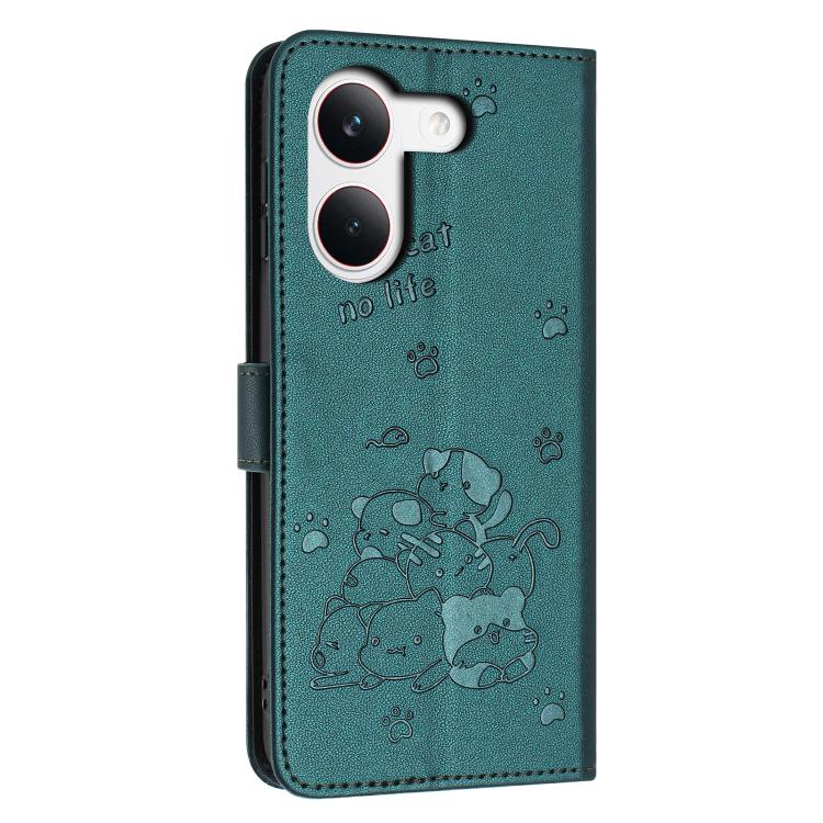 For Redmi Turbo 5 / Poco X8 Pro 5G Embossed Kitten Phone Leather Case with Lanyard