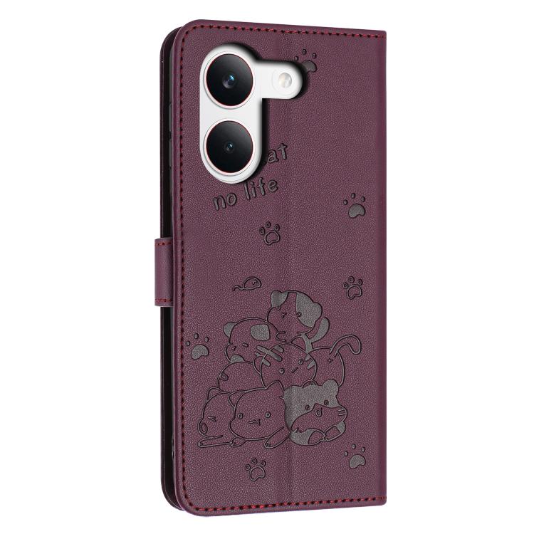 For Redmi Turbo 5 / Poco X8 Pro 5G Embossed Kitten Phone Leather Case with Lanyard