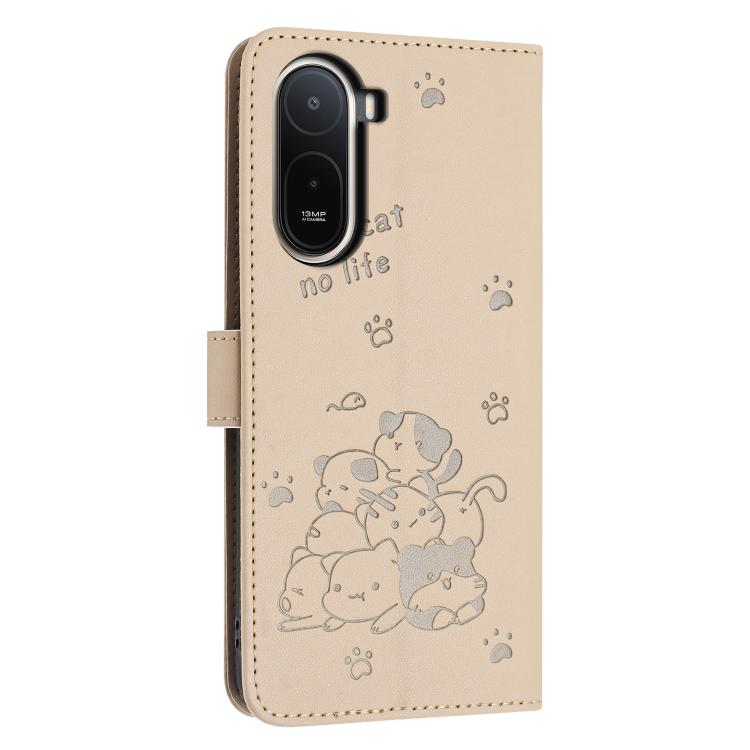 For Redmi A7 Pro 4G 171mm Embossed Kitten Phone Leather Case with Lanyard