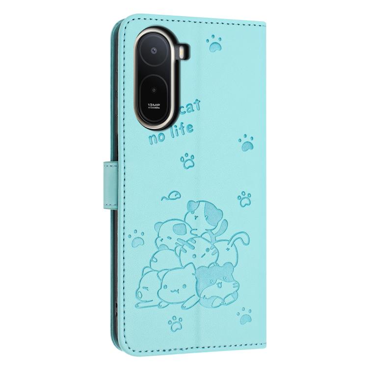 For Redmi A7 Pro 4G 171mm Embossed Kitten Phone Leather Case with Lanyard