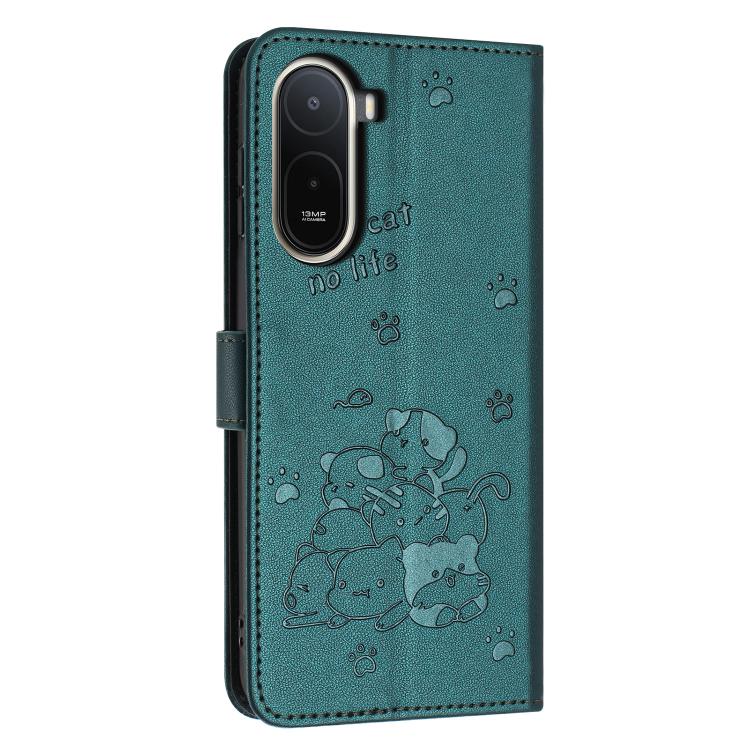 For Redmi A7 Pro 4G 171mm Embossed Kitten Phone Leather Case with Lanyard