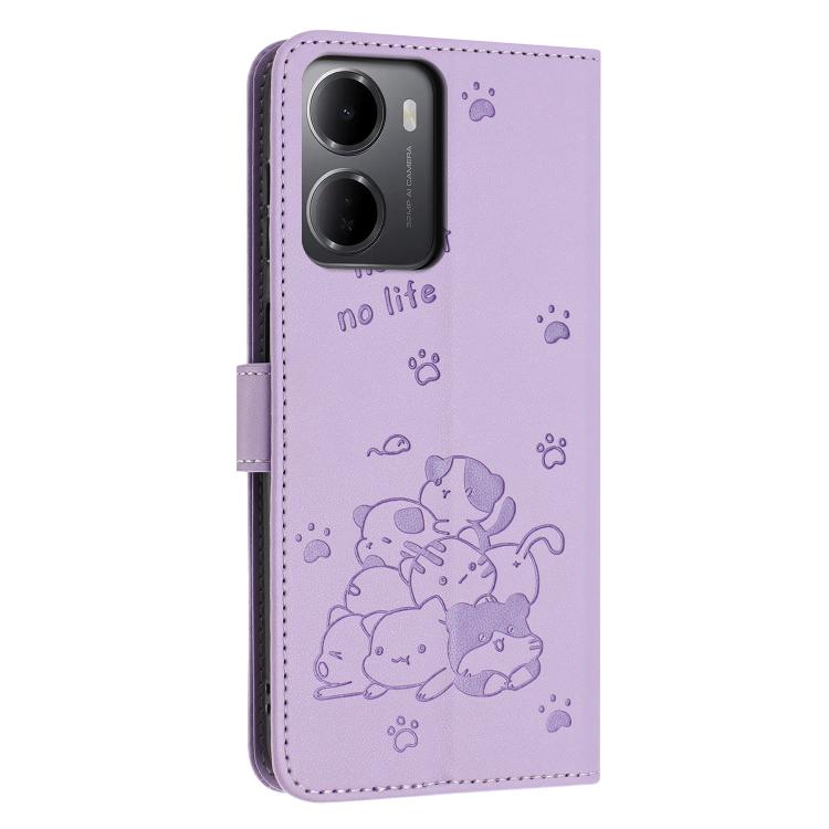 For Redmi 15a 5G Embossed Kitten Phone Leather Case with Lanyard