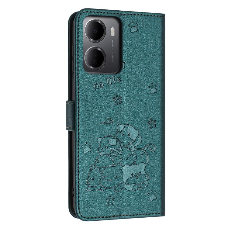 For Redmi 15a 5G Embossed Kitten Phone Leather Case with Lanyard
