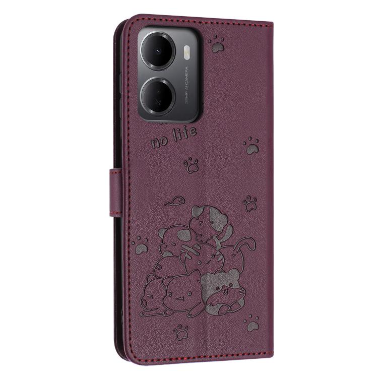 For Redmi 15a 5G Embossed Kitten Phone Leather Case with Lanyard