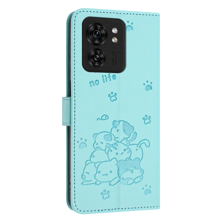 For Motorola Edge 40 Embossed Kitten Phone Leather Case with Lanyard