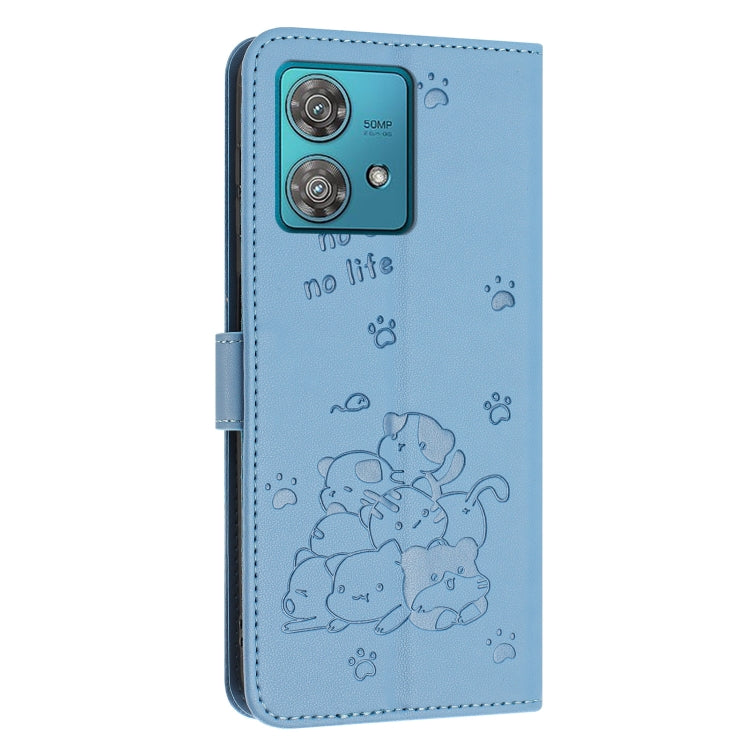 For Motorola Edge 40 Neo Embossed Kitten Phone Leather Case with Lanyard