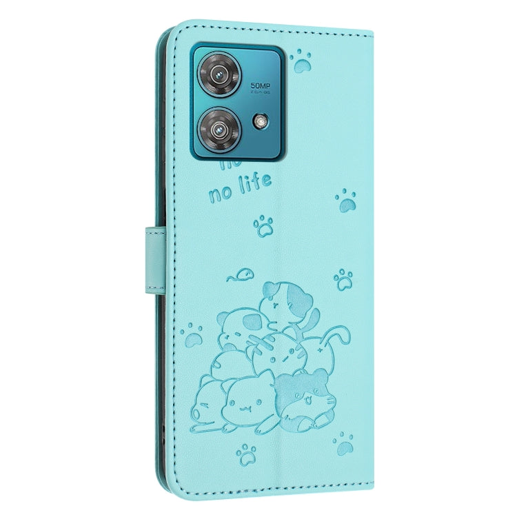 For Motorola Edge 40 Neo Embossed Kitten Phone Leather Case with Lanyard