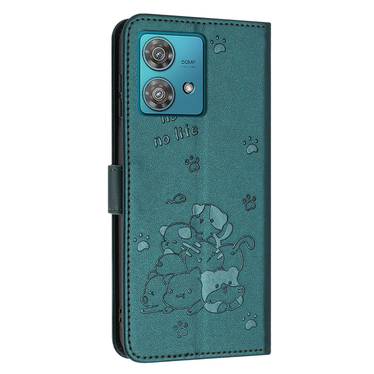 For Motorola Edge 40 Neo Embossed Kitten Phone Leather Case with Lanyard