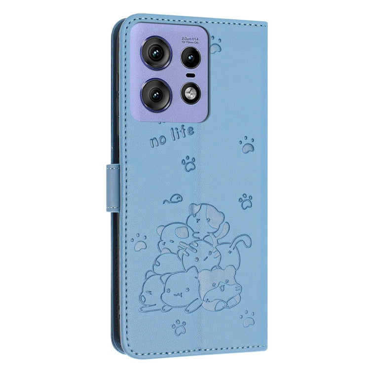 For Motorola Edge 50 Pro Embossed Kitten Phone Leather Case with Lanyard