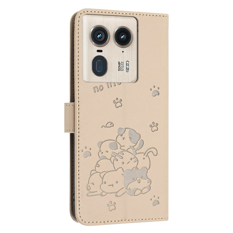 For Motorola Edge 50 Ultra Embossed Kitten Phone Leather Case with Lanyard