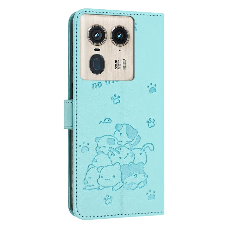 For Motorola Edge 50 Ultra Embossed Kitten Phone Leather Case with Lanyard