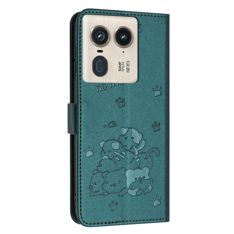 For Motorola Edge 50 Ultra Embossed Kitten Phone Leather Case with Lanyard