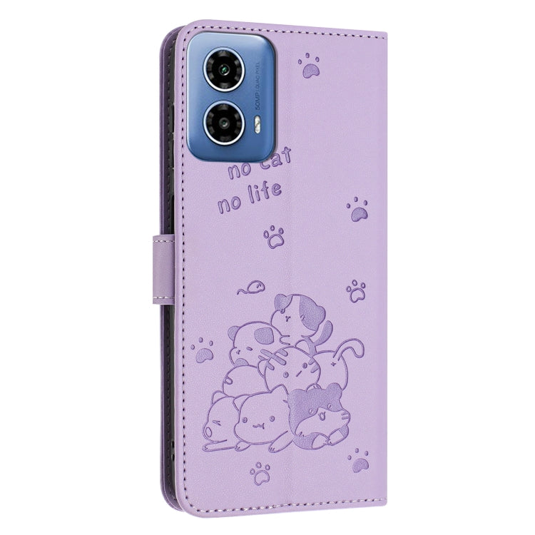 For Motorola Edge 2024 5G Embossed Kitten Phone Leather Case with Lanyard