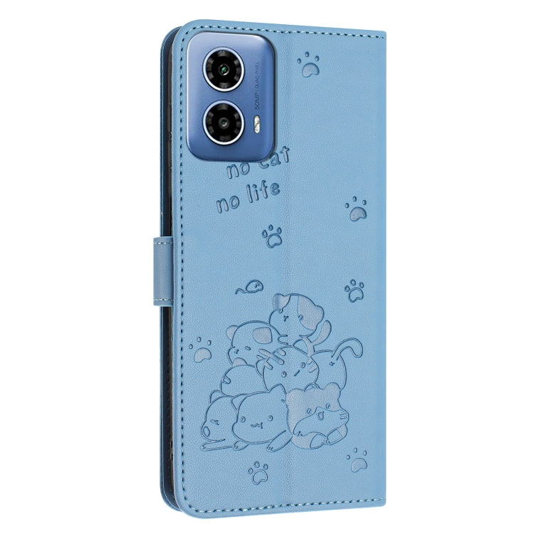 For Motorola Edge 2024 5G Embossed Kitten Phone Leather Case with Lanyard