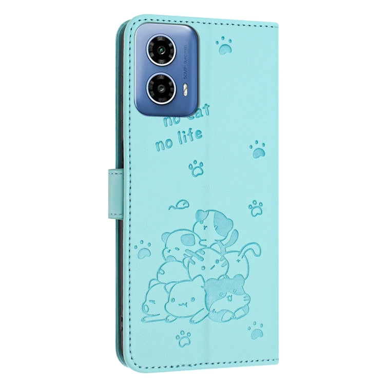 For Motorola Edge 2024 5G Embossed Kitten Phone Leather Case with Lanyard