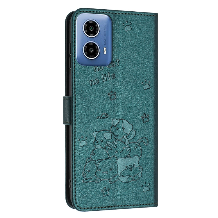 For Motorola Edge 2024 5G Embossed Kitten Phone Leather Case with Lanyard