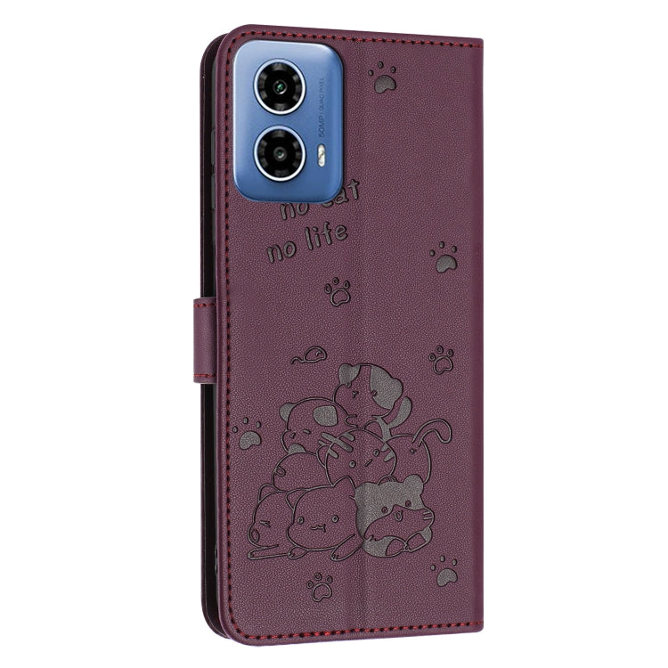 For Motorola Edge 2024 5G Embossed Kitten Phone Leather Case with Lanyard