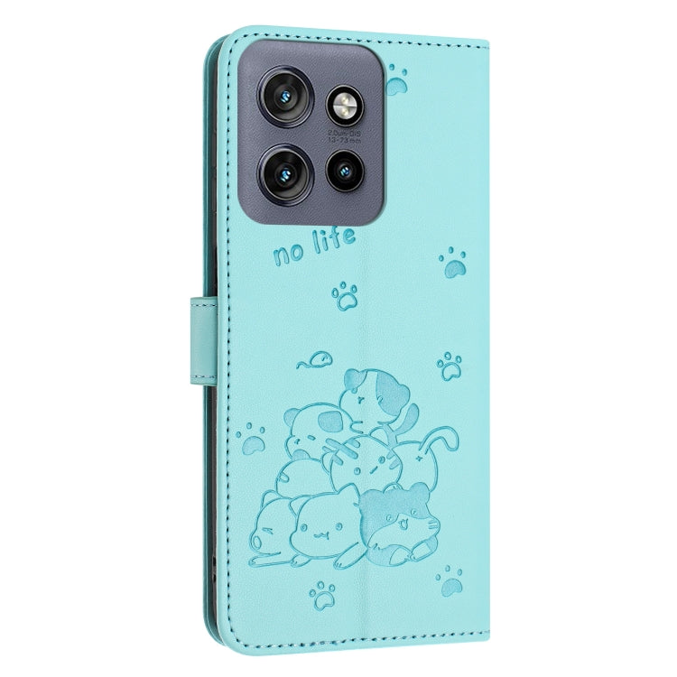 For Motorola Moto S50 / Edge 50 Neo Embossed Kitten Phone Leather Case with Lanyard