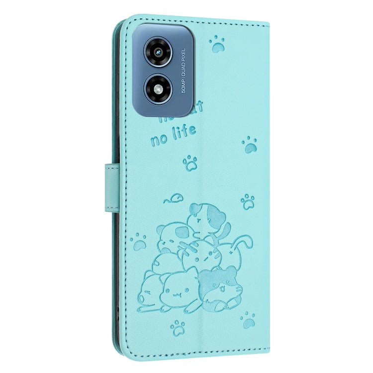 For Motorola Moto G Play 4G 2024 Embossed Kitten Phone Leather Case with Lanyard