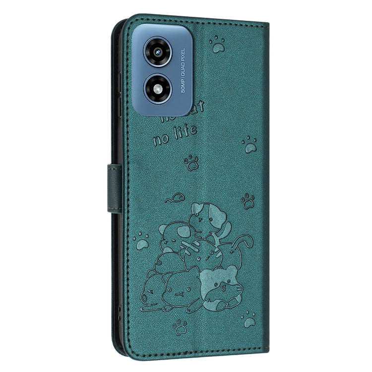 For Motorola Moto G Play 4G 2024 Embossed Kitten Phone Leather Case with Lanyard