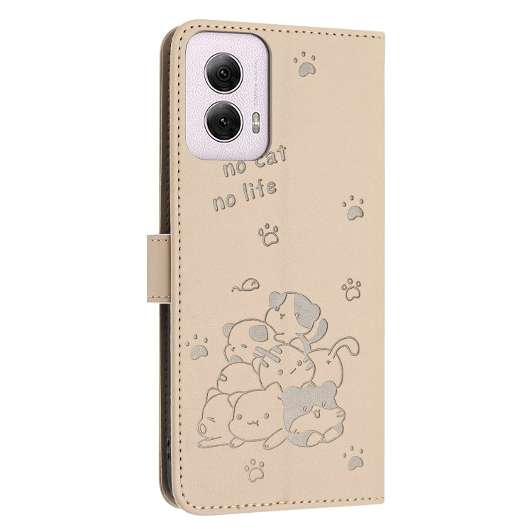 For Motorola Moto G Power 5G 2024 Embossed Kitten Phone Leather Case with Lanyard