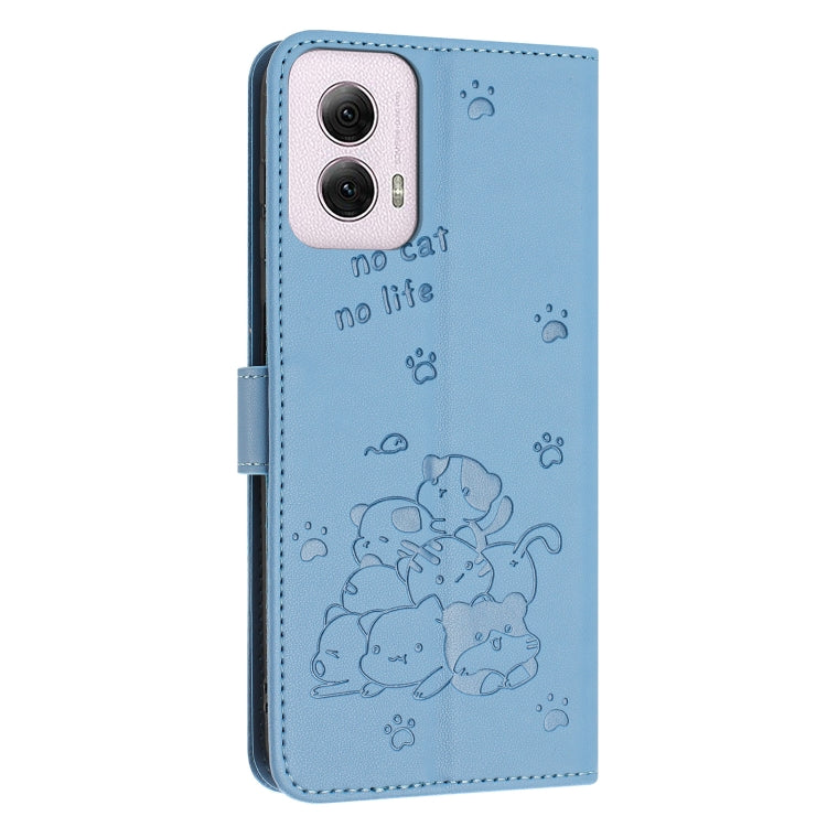 For Motorola Moto G Power 5G 2024 Embossed Kitten Phone Leather Case with Lanyard