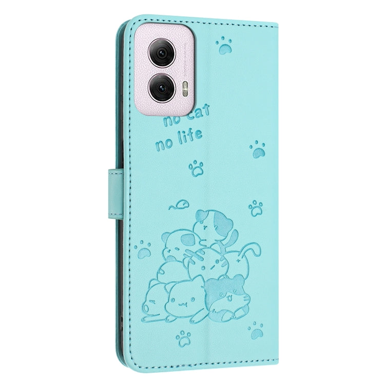 For Motorola Moto G Power 5G 2024 Embossed Kitten Phone Leather Case with Lanyard