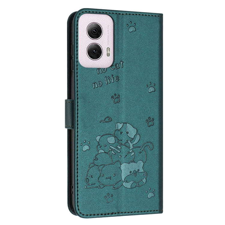 For Motorola Moto G Power 5G 2024 Embossed Kitten Phone Leather Case with Lanyard
