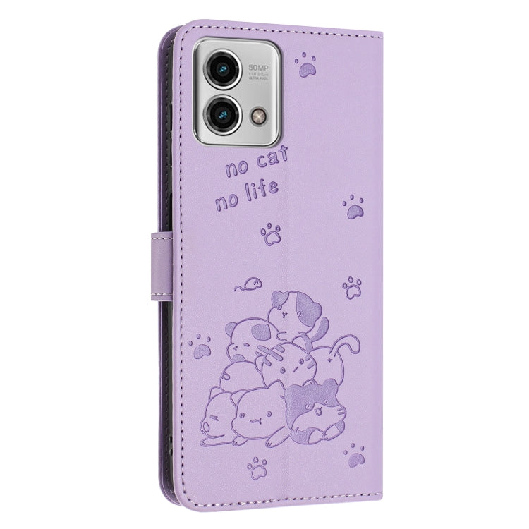 For Motorola Moto G Stylus 2023 4G Embossed Kitten Phone Leather Case with Lanyard