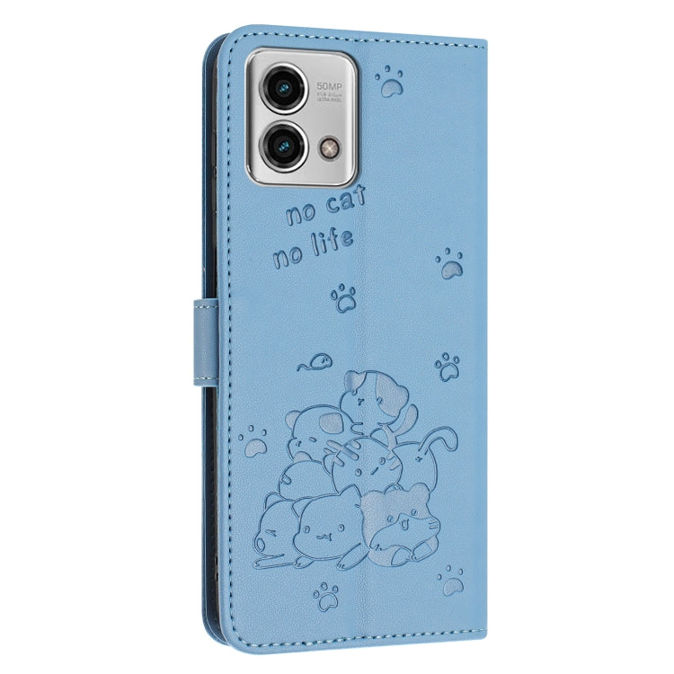 For Motorola Moto G Stylus 2023 4G Embossed Kitten Phone Leather Case with Lanyard