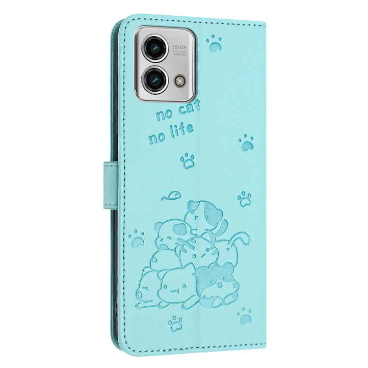 For Motorola Moto G Stylus 2023 4G Embossed Kitten Phone Leather Case with Lanyard
