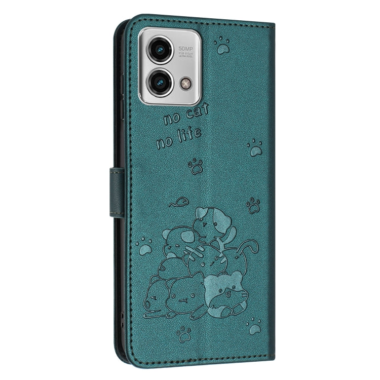 For Motorola Moto G Stylus 2023 4G Embossed Kitten Phone Leather Case with Lanyard