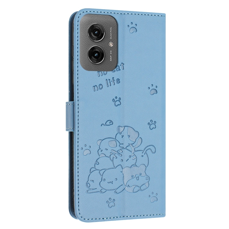 For Motorola Moto G55 Embossed Kitten Phone Leather Case with Lanyard