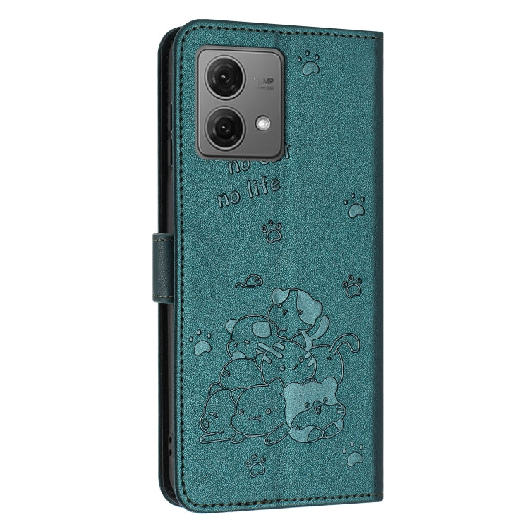 For Motorola Moto G84 Embossed Kitten Phone Leather Case with Lanyard
