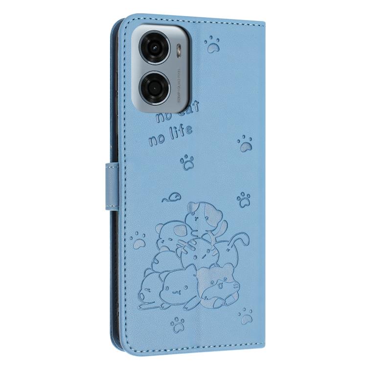 For Motorola Moto G05 Embossed Kitten Phone Leather Case with Lanyard