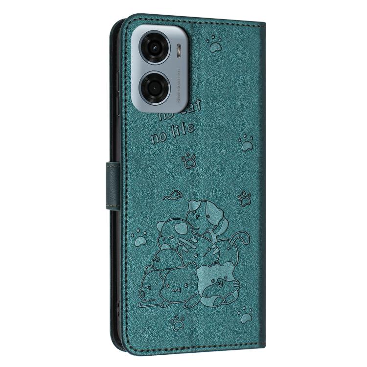 For Motorola Moto G05 Embossed Kitten Phone Leather Case with Lanyard