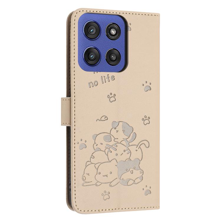 For Motorola Moto G Stylus 5G 2025 Embossed Kitten Phone Leather Case with Lanyard