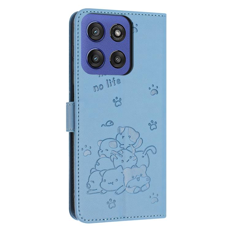 For Motorola Moto G Stylus 5G 2025 Embossed Kitten Phone Leather Case with Lanyard