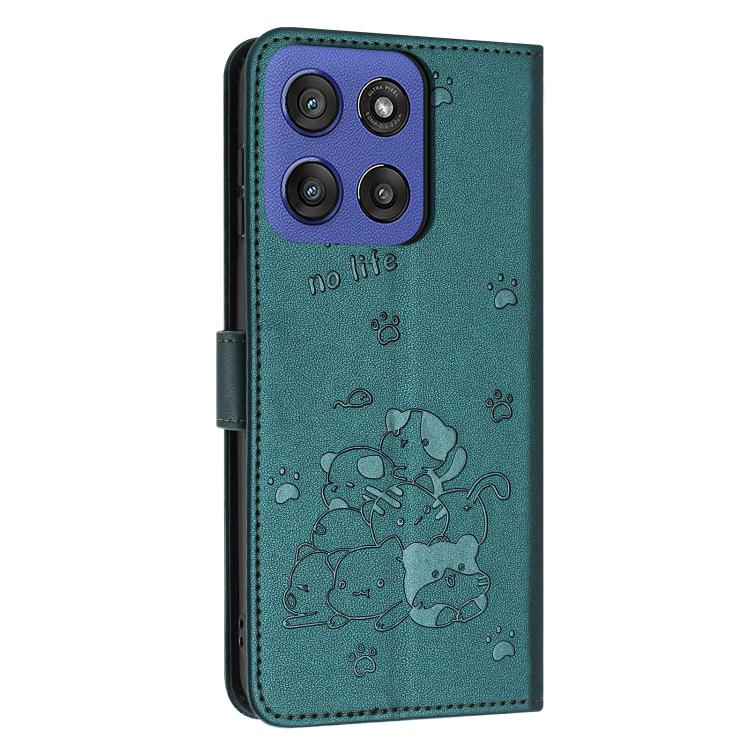 For Motorola Moto G Stylus 5G 2025 Embossed Kitten Phone Leather Case with Lanyard