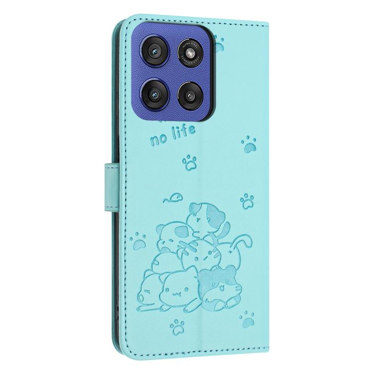For Motorola Edge 60 Fusion Embossed Kitten Phone Leather Case with Lanyard
