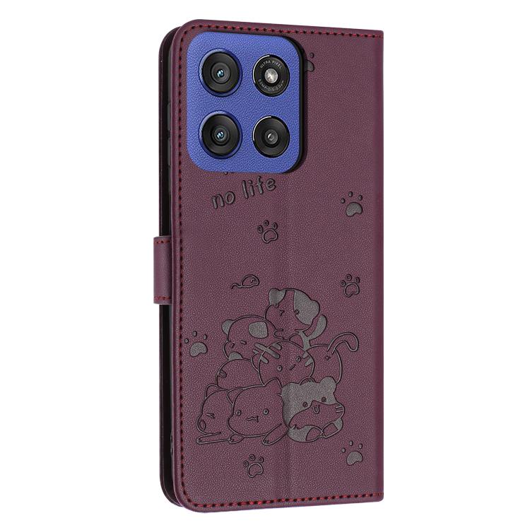 For Motorola Edge 60 Fusion Embossed Kitten Phone Leather Case with Lanyard