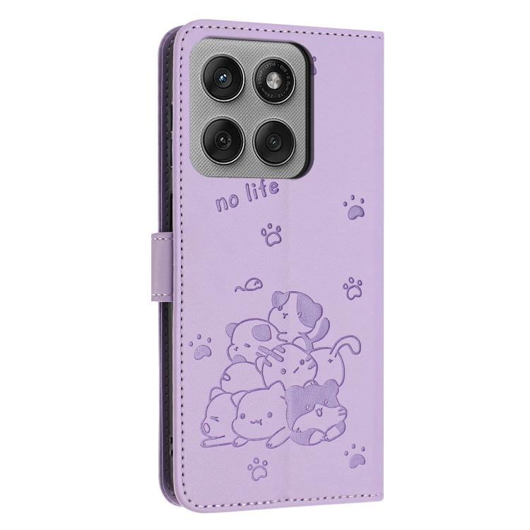 For Motorola Edge 60 Pro Embossed Kitten Phone Leather Case with Lanyard
